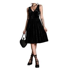 ModCloth Black Velvet Pleated Fit & Flare Dress Small Retro Glam NWOT Whimsy